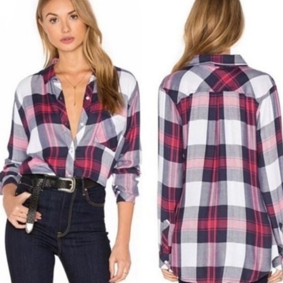 Rails Hunter White Blush Plaid Flannel Button Down Shirt Womens - Picture 2 of 7